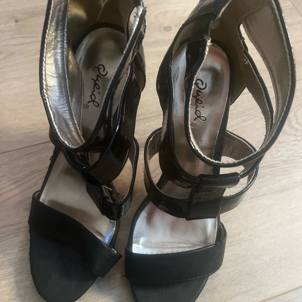 Qupid Glossy Black Strappy Heels